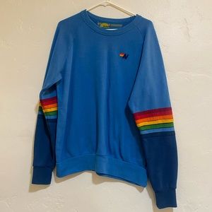 Aviator Nation Rainbow Stitch Crew Sweatshirt - Ocean